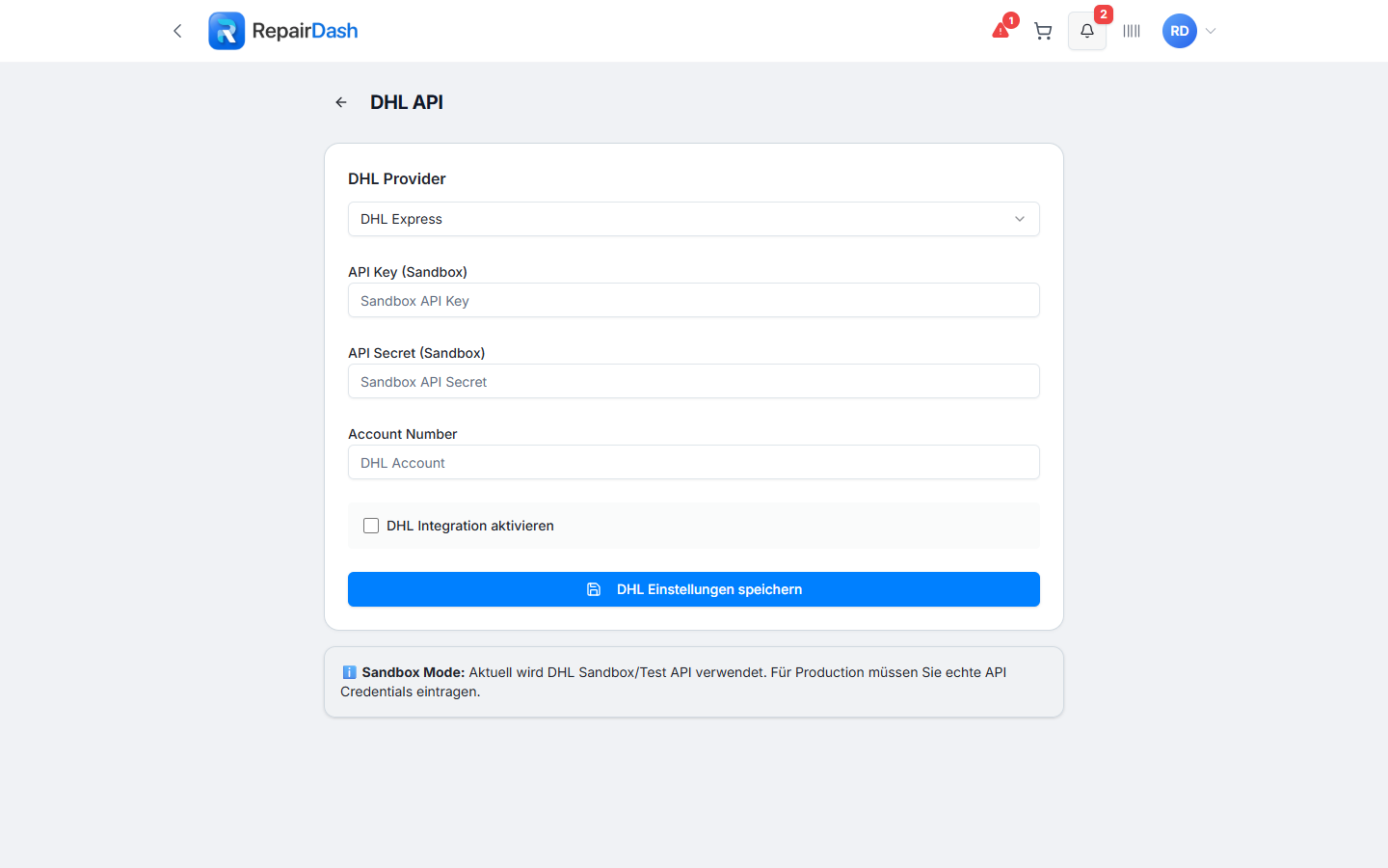 DHL-Versand Screenshot