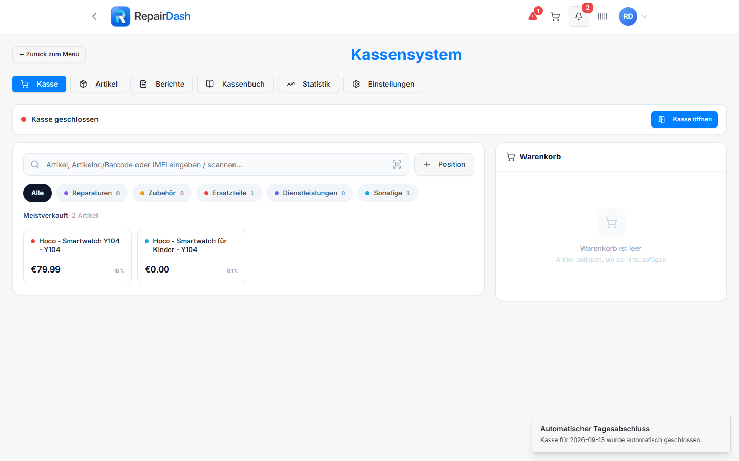 RepairDash Kasse & POS Screenshot