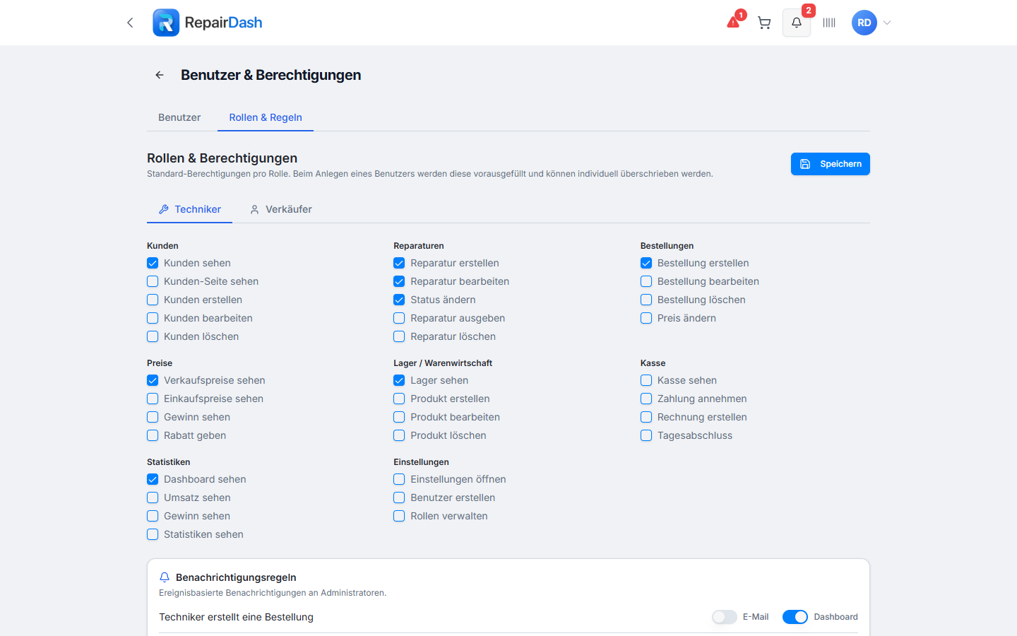 Team, Rollen & Standorte Screenshot